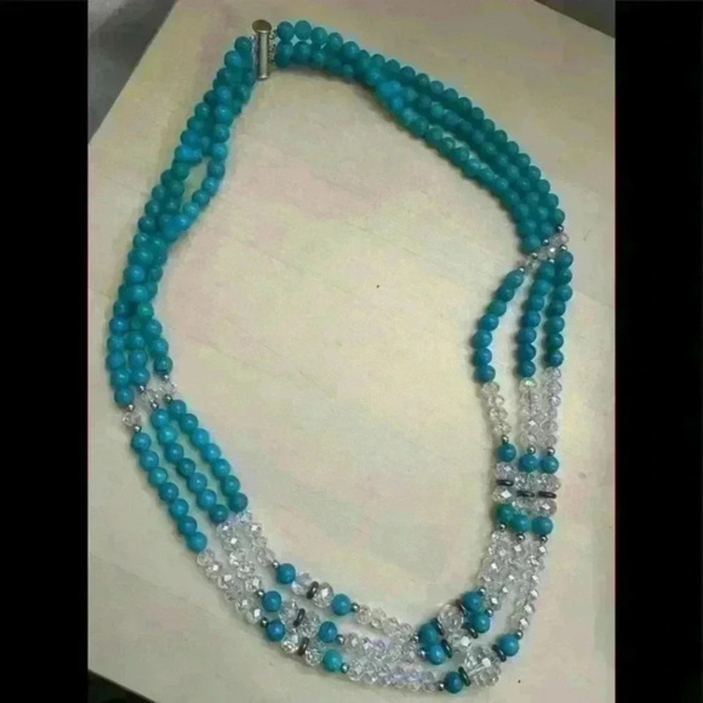 𝅺HAND Beaded Turquoise and Silver Bead Necklace Earrings Bracelets